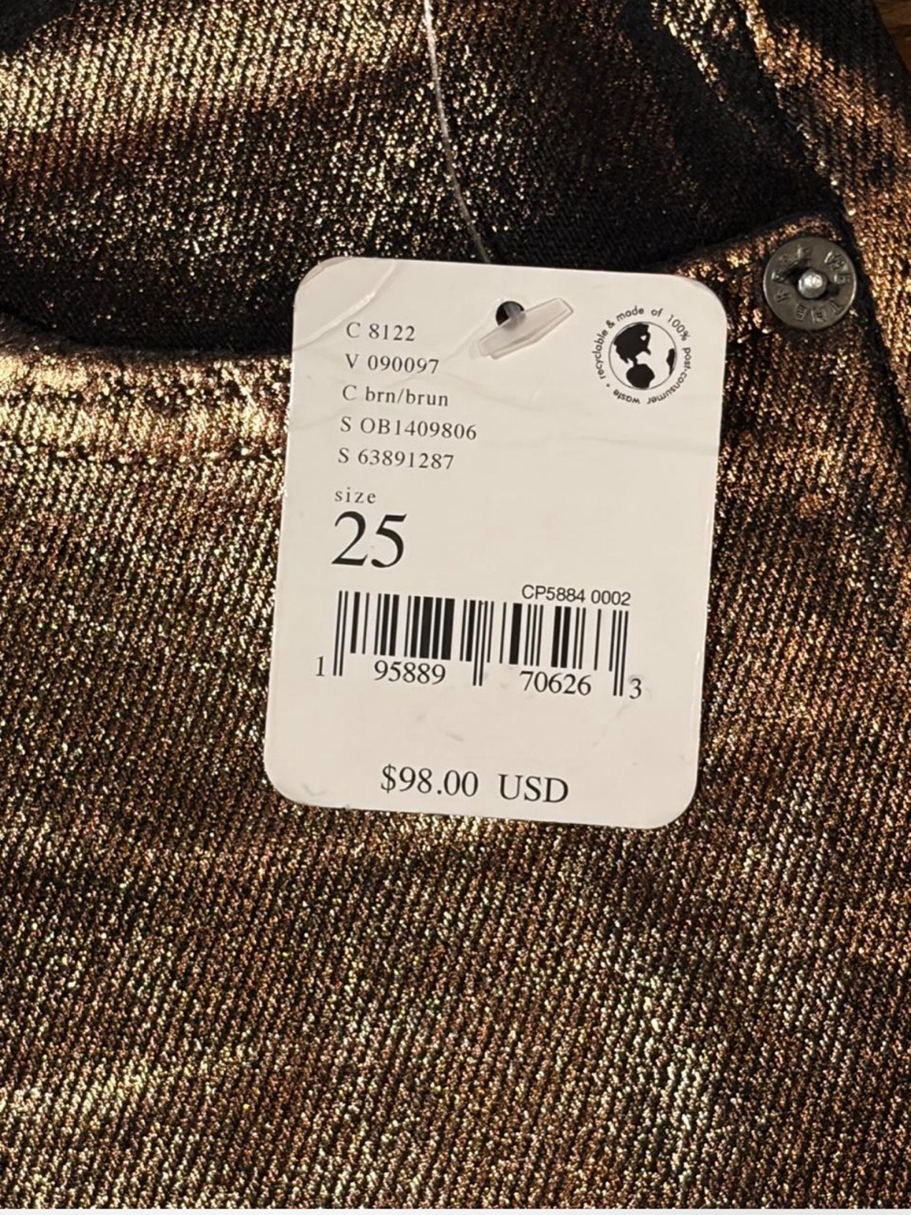 Free People Maggie Metallic Coated Jeans Copper Bronze Raw Hem 25 - Picture 6 of 7